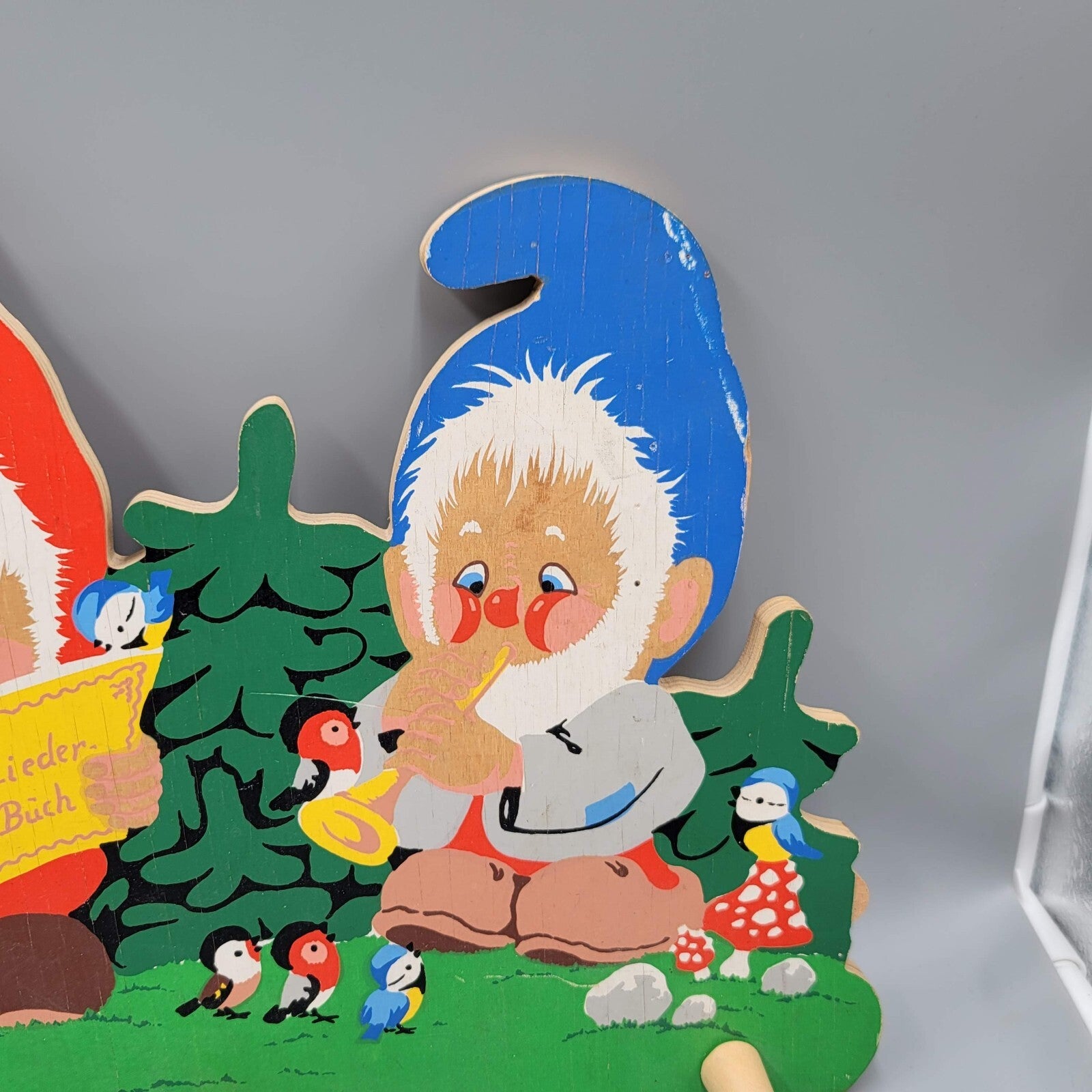 Vintage Grossman Winkl Garden Gnomes Childrens Wood Coat Hat Rack Germany