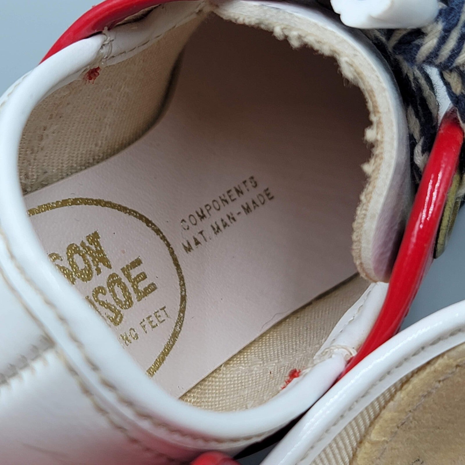 Vintage Baby Toddler Shoes Robinson Crusoe Sz 2 Red White Blue Brass Rivets CUTE