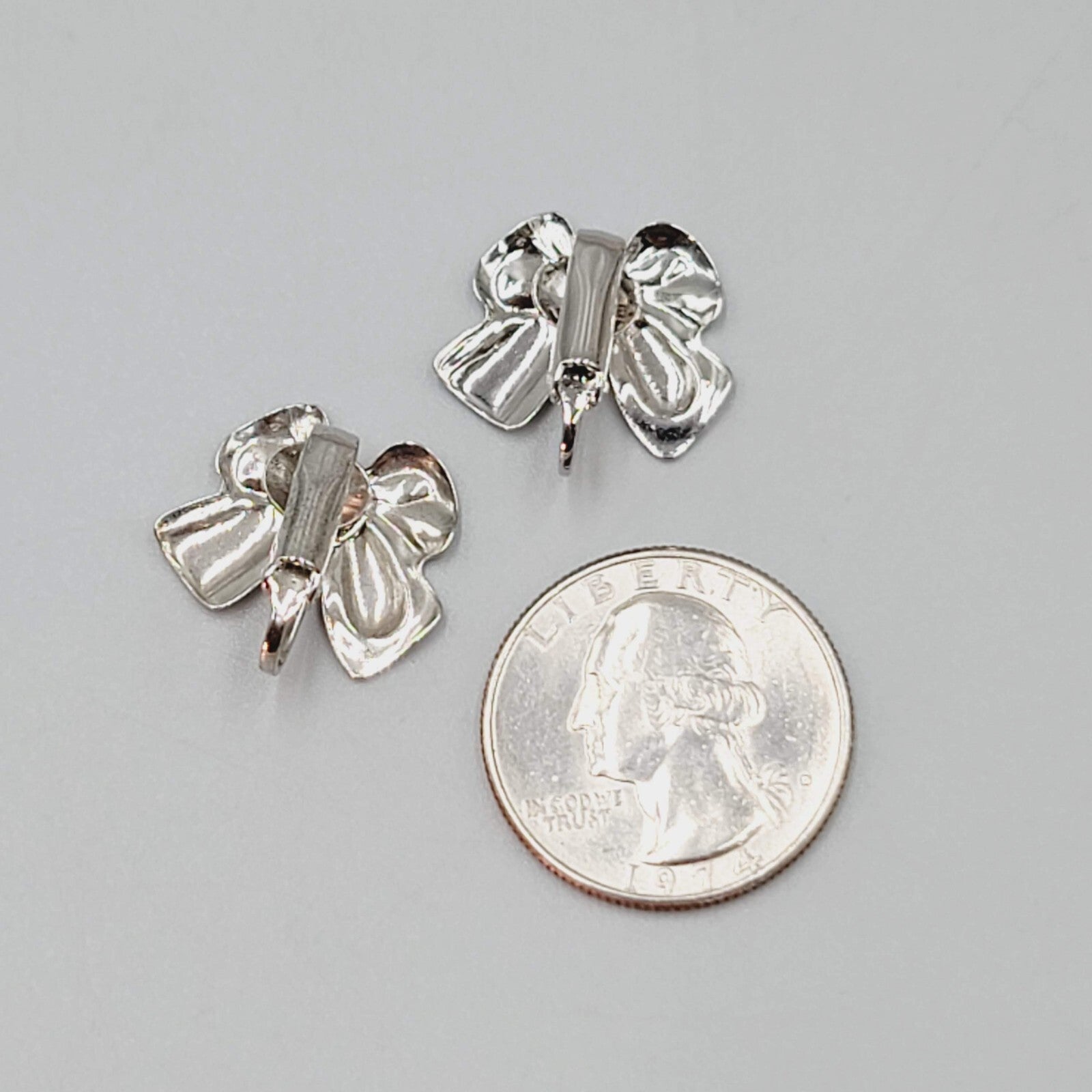 Vintage Bow Stud Clip on Earrings Silver tone Studs Lightweight 5/8"