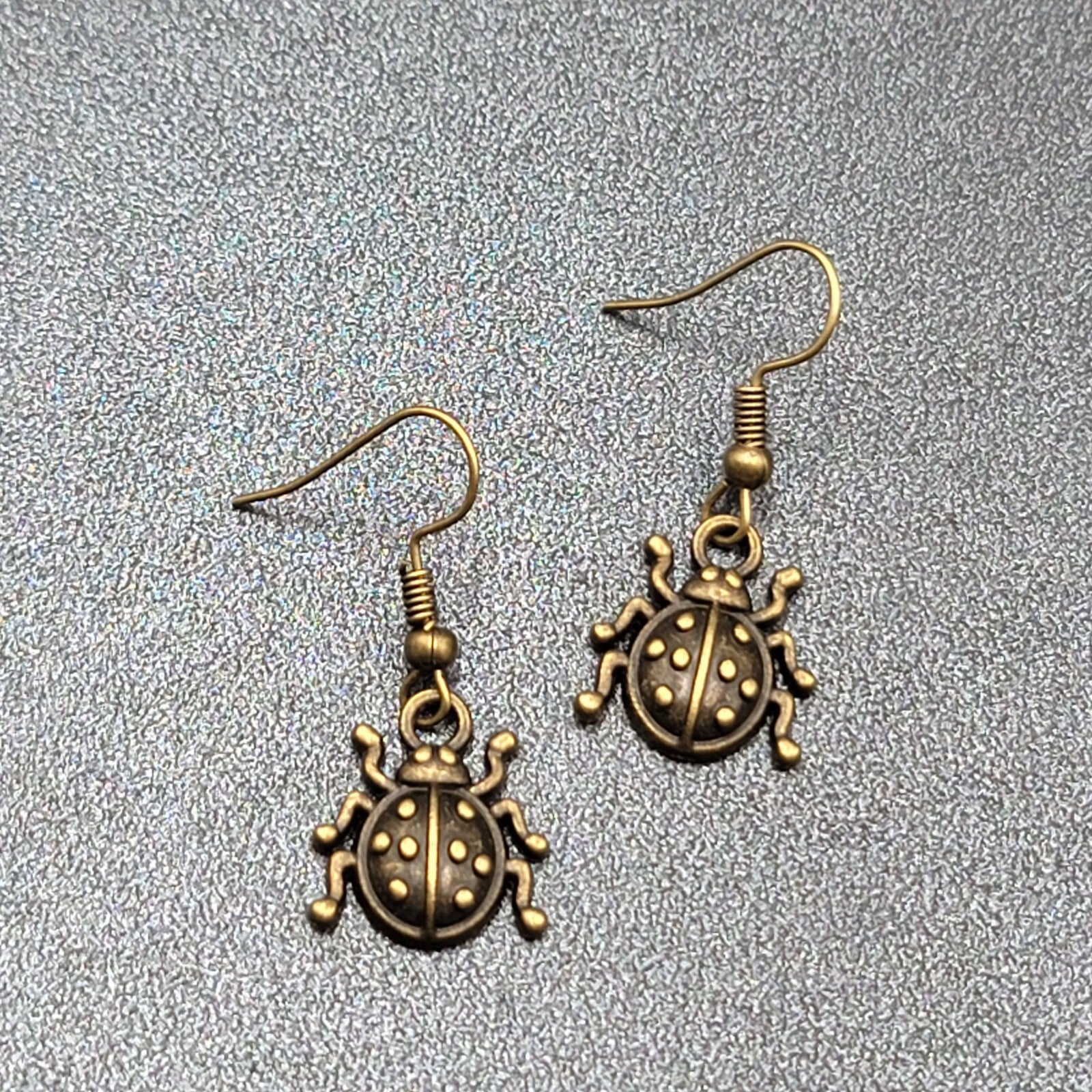 Ladybug Pierced Earrings Dangle Bronze tone 5/8"