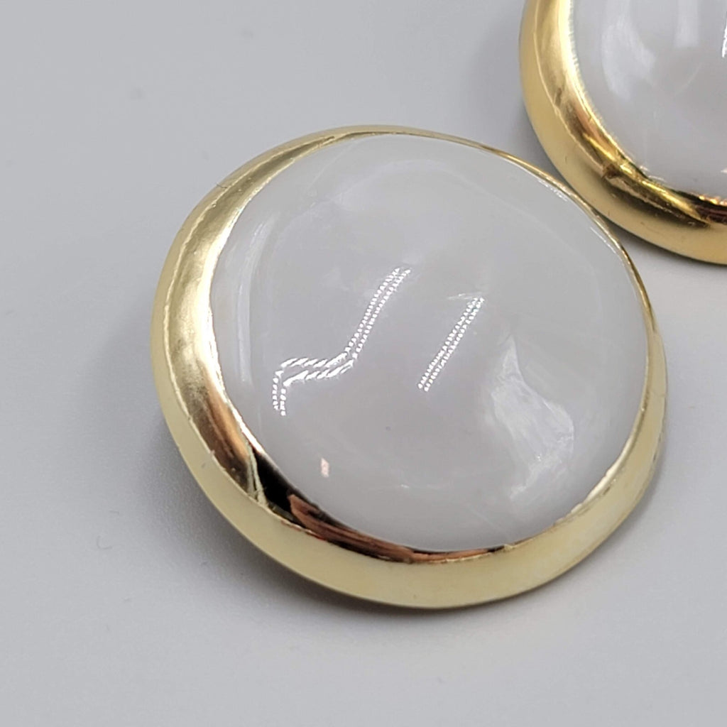 Vintage Pierced Earrings Gold tone Gray Enamel Round Statement Drop 1 1/8"