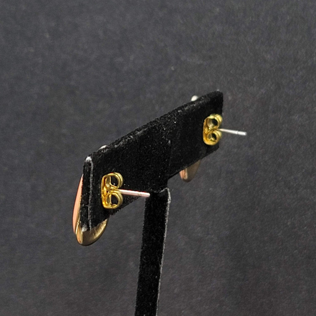 Vintage Pierced Earrings Gold tone PinkEnamel Teardrop Studs 3/4"