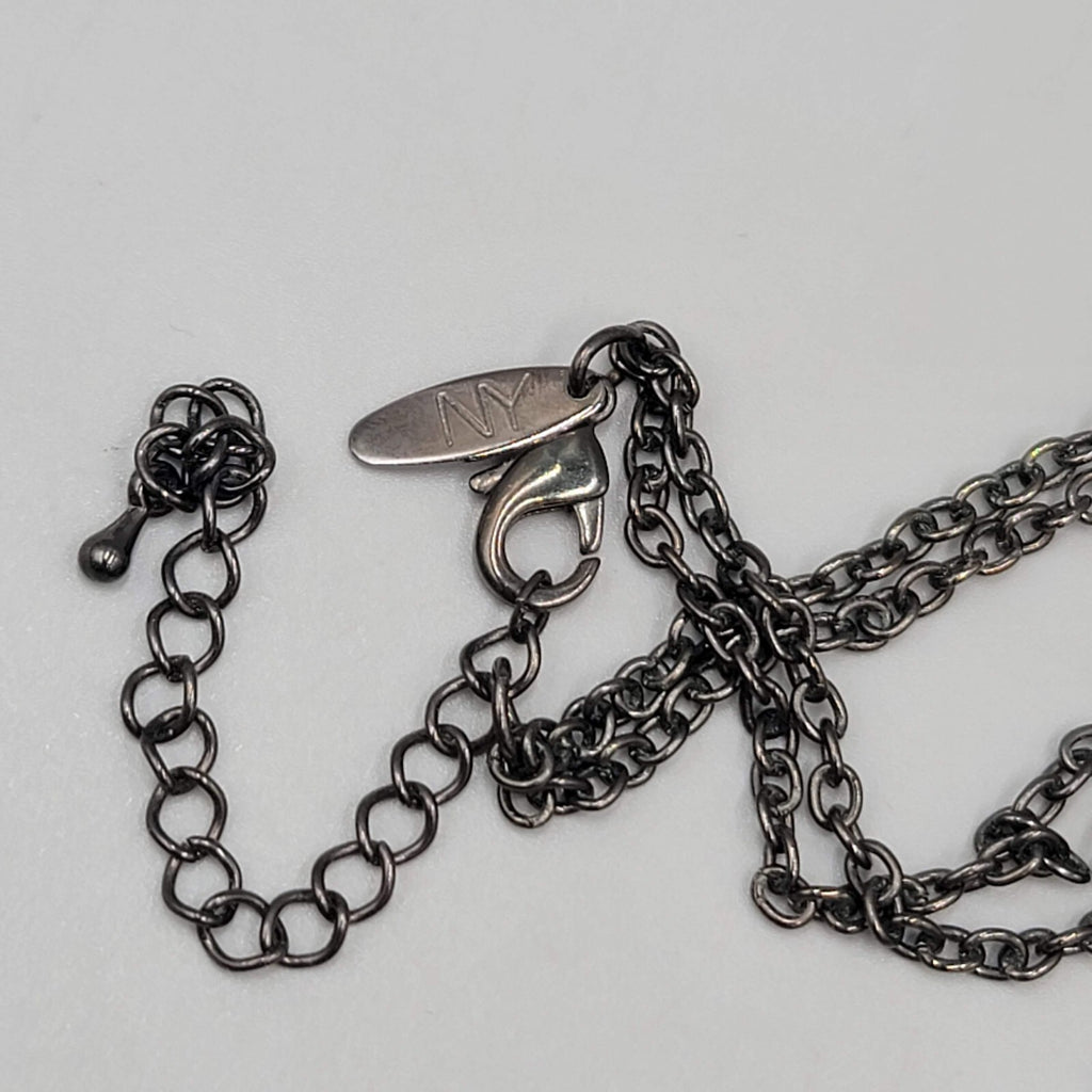NY Necklace Black Metal Red Gray Bead Statement Long 36"+