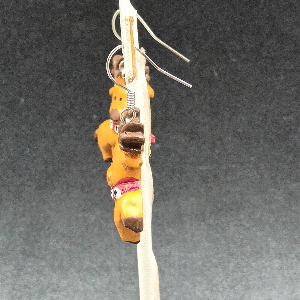 Pierced Earrings Christmas Painted Reindeer Statement Dangle 1"