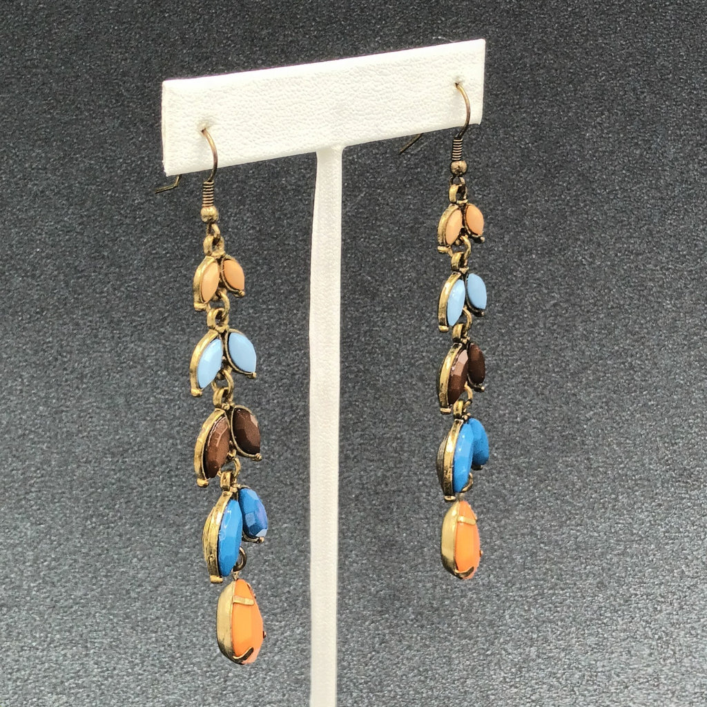 Pierced Earrings Gold tone Multicolor Acrylic Dangle 2.75"