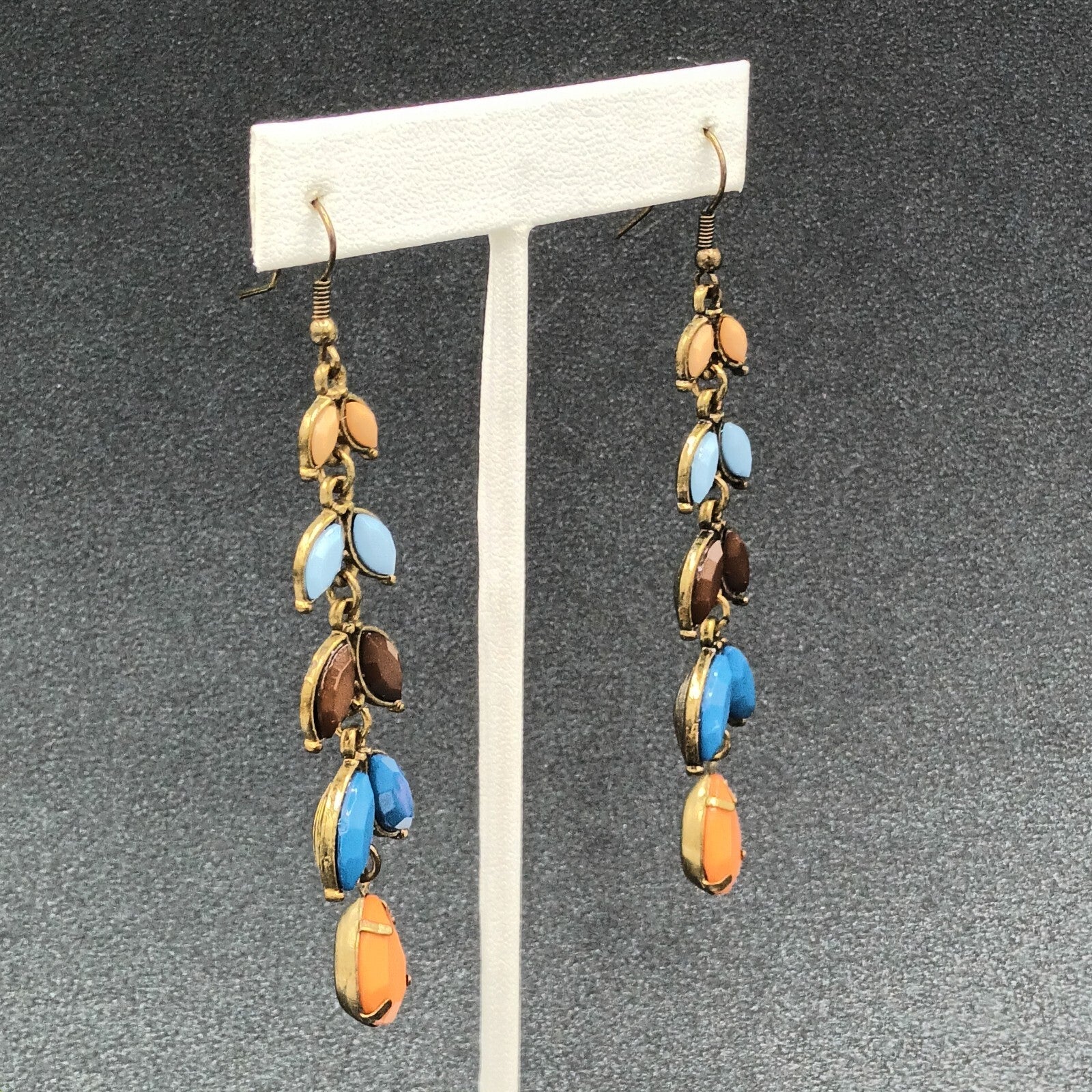 Pierced Earrings Gold tone Multicolor Acrylic Dangle 2.75"