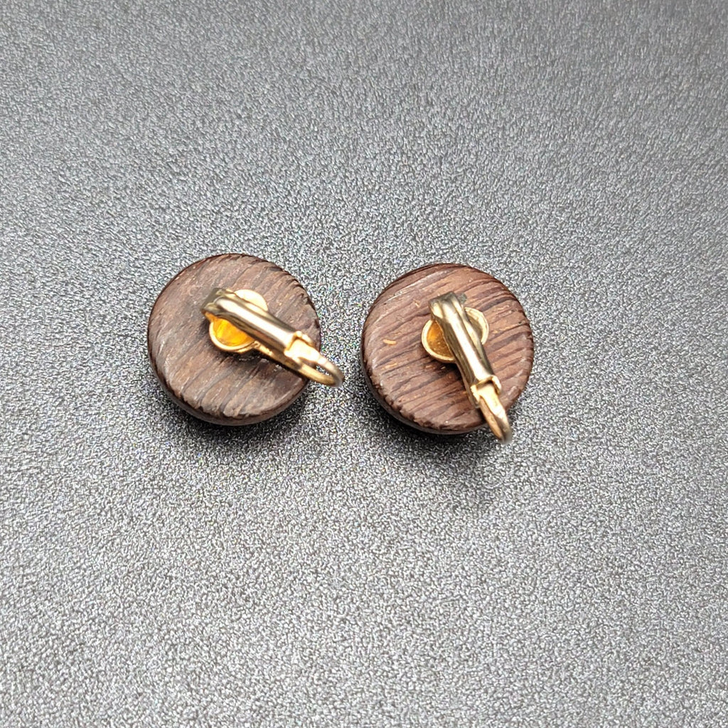 Vintage Clip on Earrings Solid Wood Dome Studs 3/4" MCM