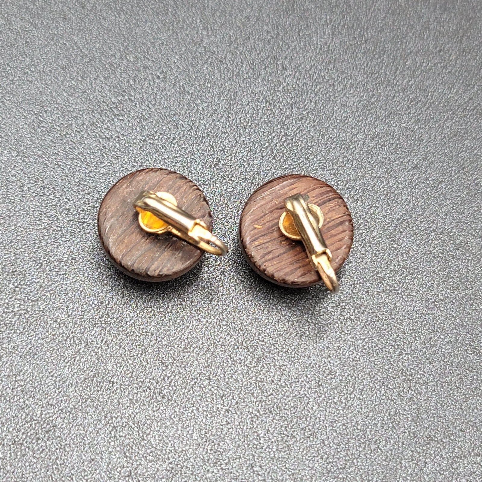 Vintage Clip on Earrings Solid Wood Dome Studs 3/4" MCM
