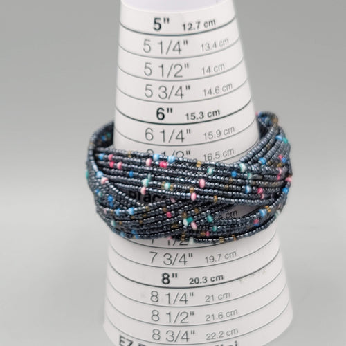 Black Weaved Seed Bead Cuff Bracelet Multicolor Accents Silver tone 7 in