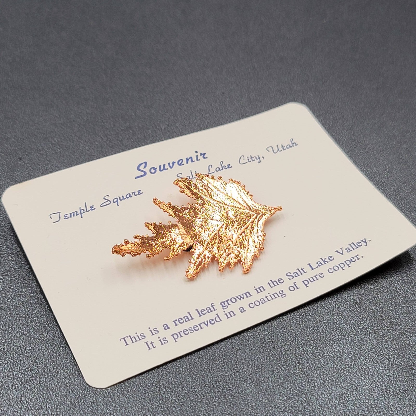 MORMAN HANDICRAFT HANDMADE GIFTS SOUVENIR COPPER LEAF PIN SALT LAKE CITY UTAH
