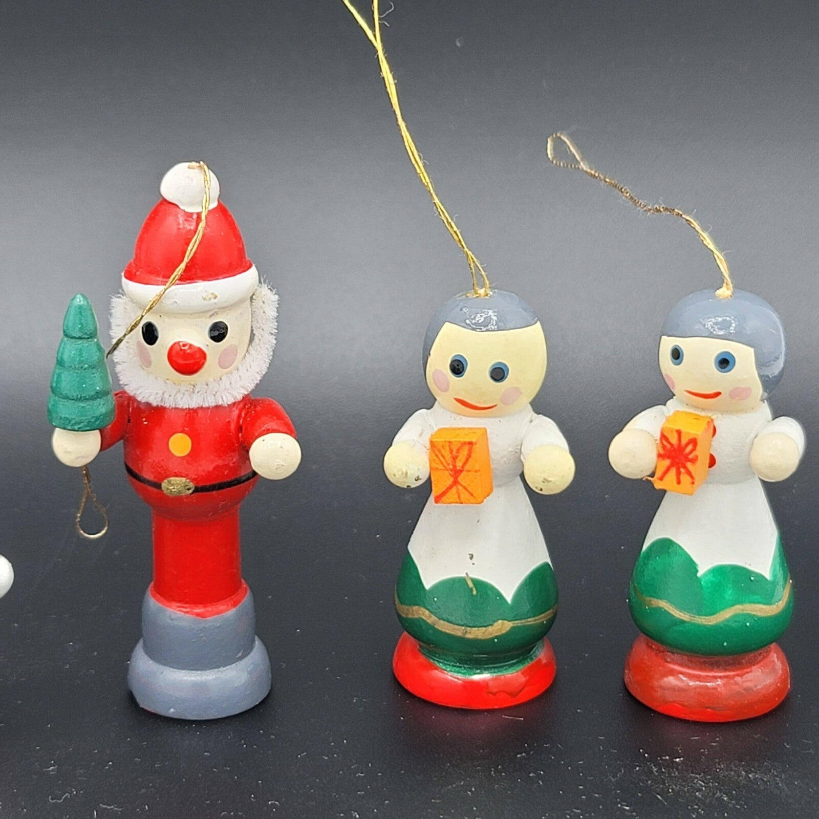 Lot of 5 Wooden Ornaments Christmas Tree Decorations Santa Tree Snowman Figures