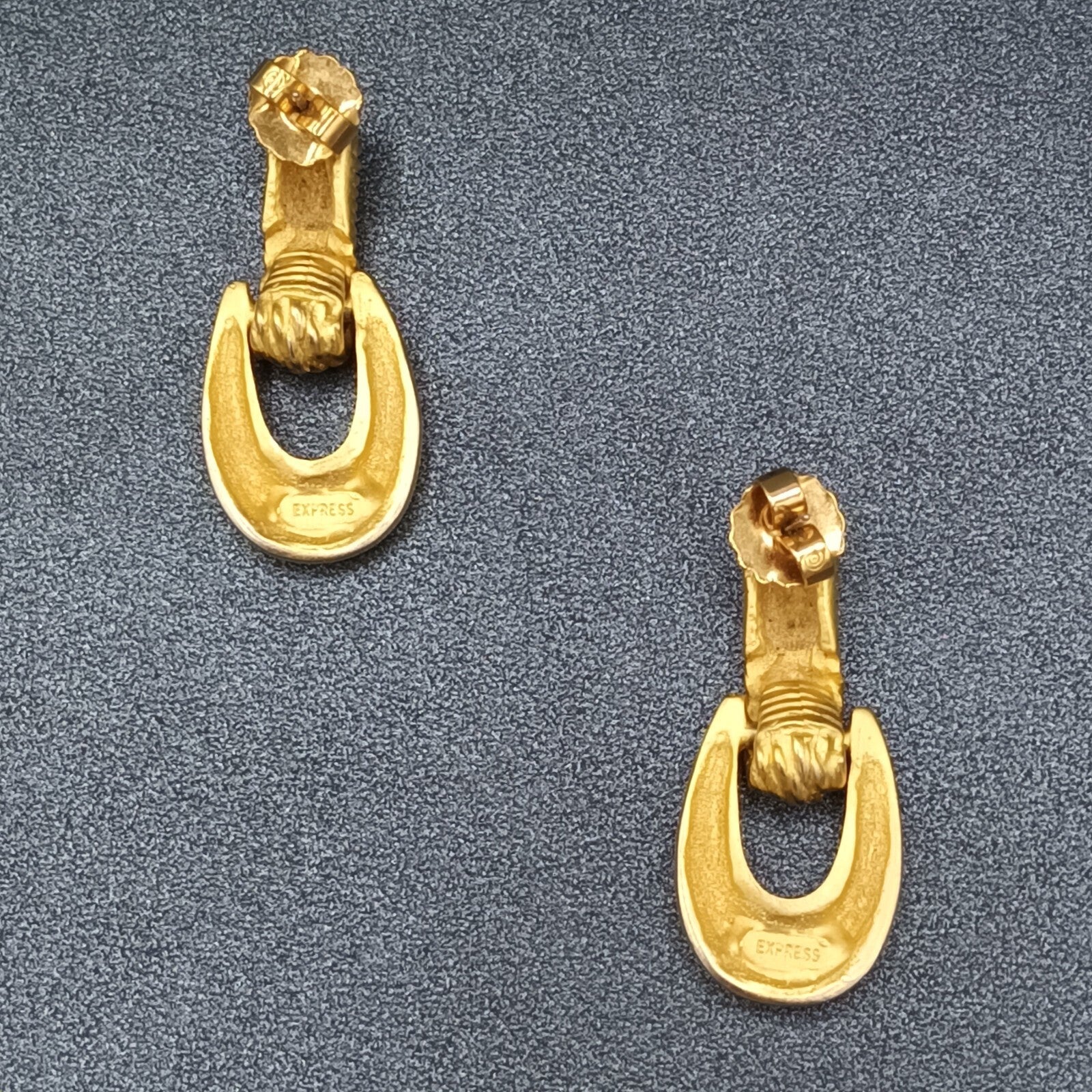 Express Pierced Earrings Brushed Gold Plated Door Knocker Dangle Statement 1.5"