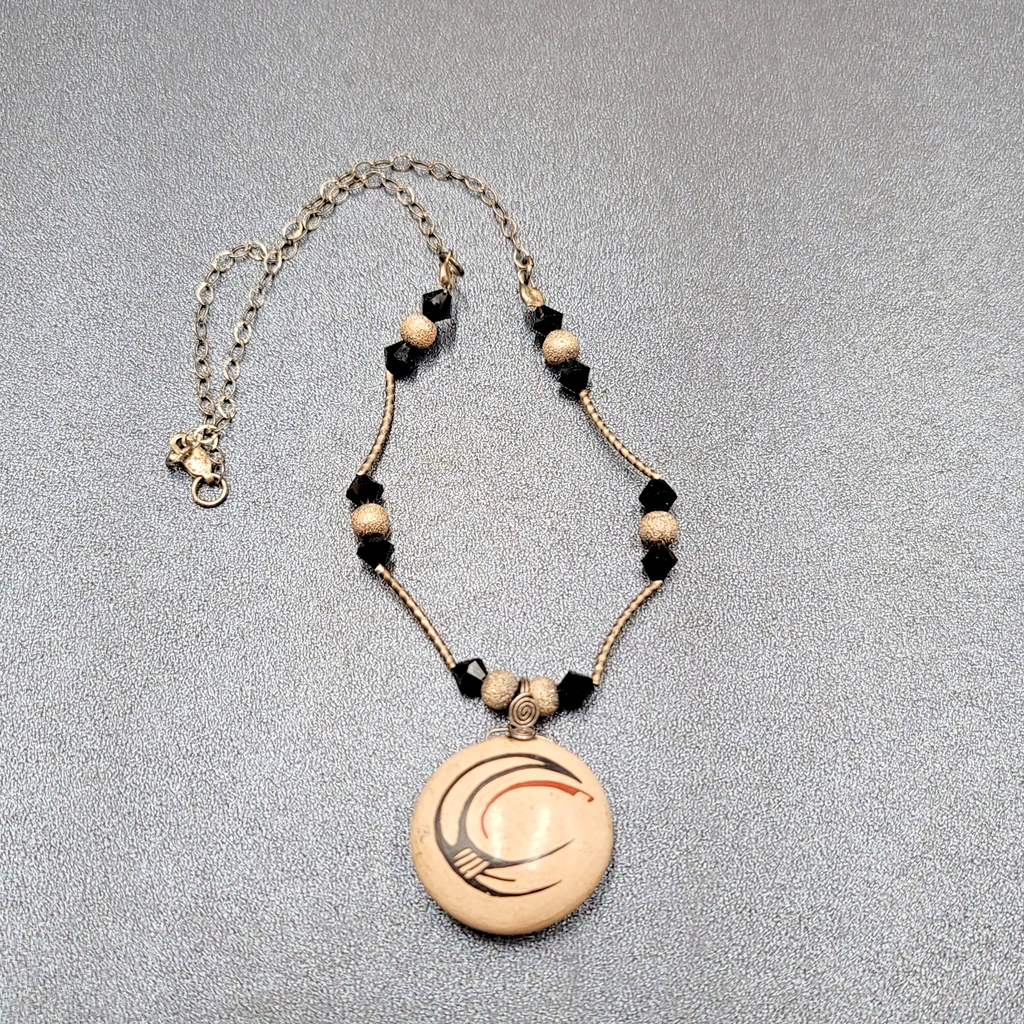 Rosy Mora Mexican Hand Painted Pottery Pendant Necklace 16" Sterling Silver