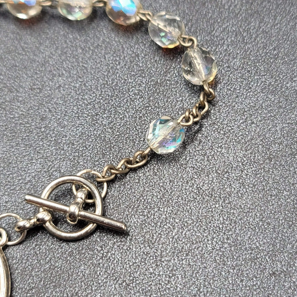 Vintage AB Glass Bead Rosary Bracelet Car Hanger White Bead