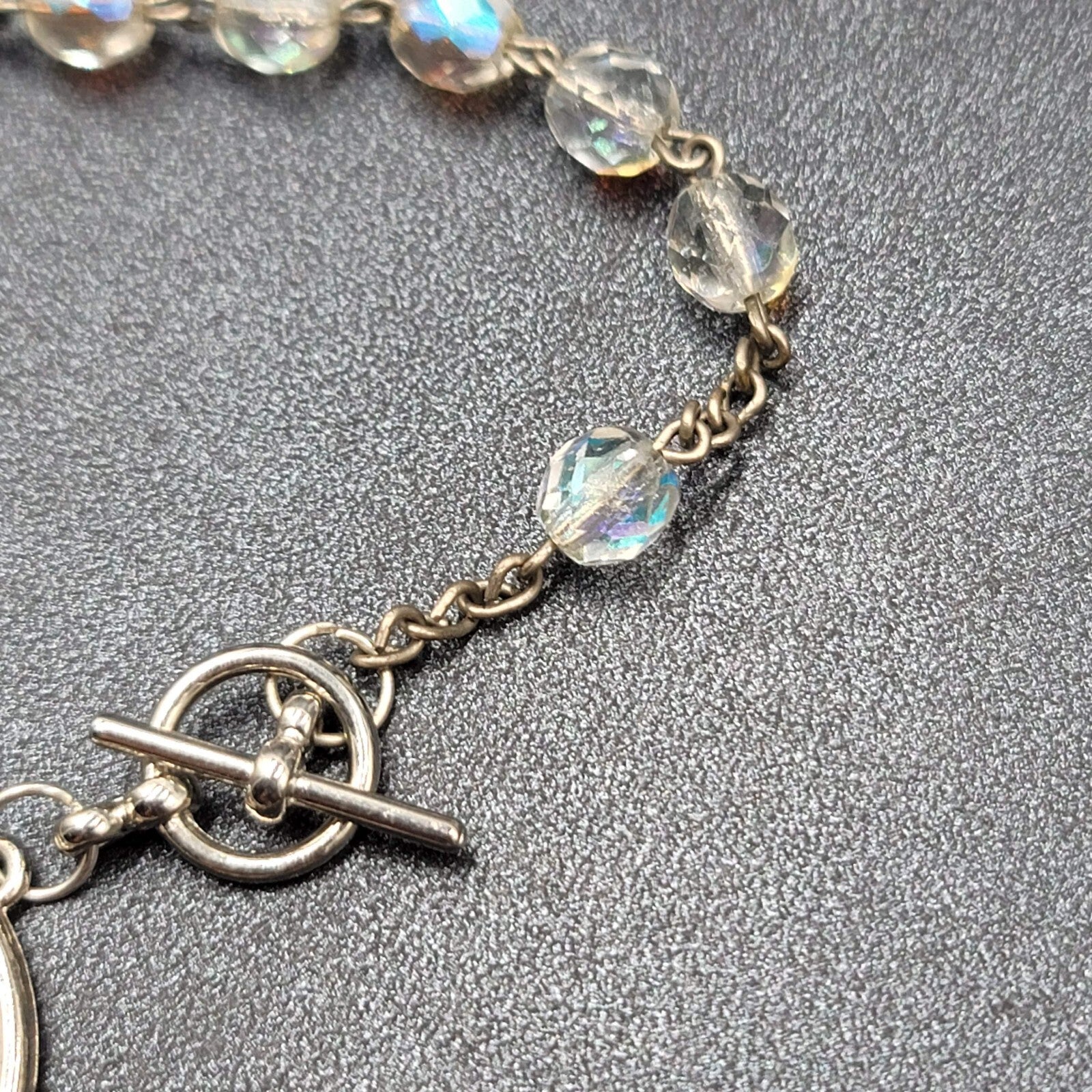 Vintage AB Glass Bead Rosary Bracelet Car Hanger White Bead