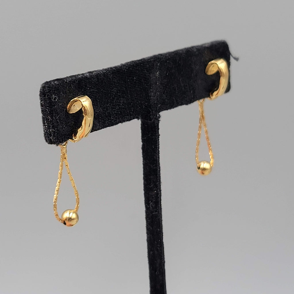 Vintage Gold tone Chain Bead Dangle Clip on Earrings 1 in