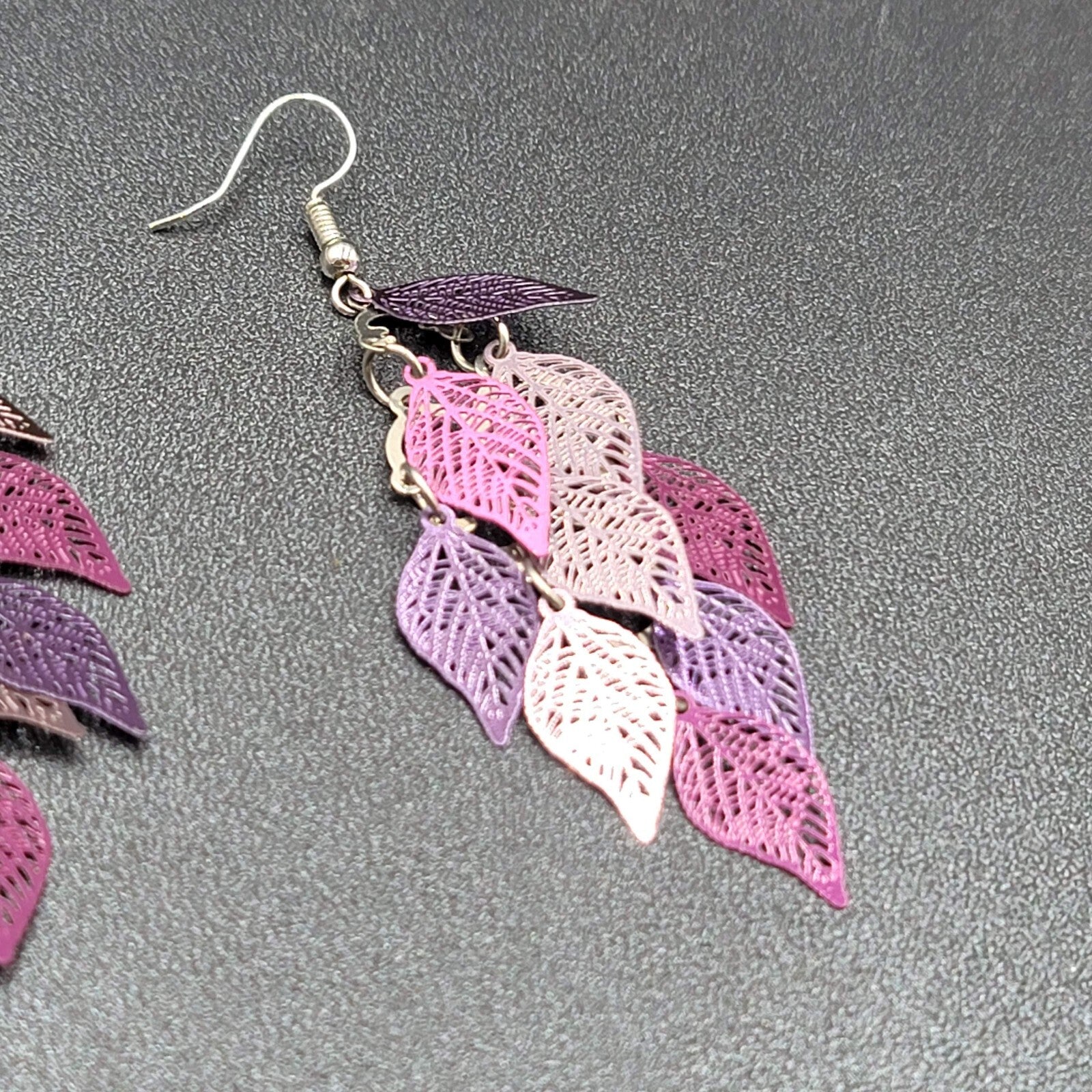 Pierced Earrings Purple Metal Laser Cut Chandelier Dangle 2.5"