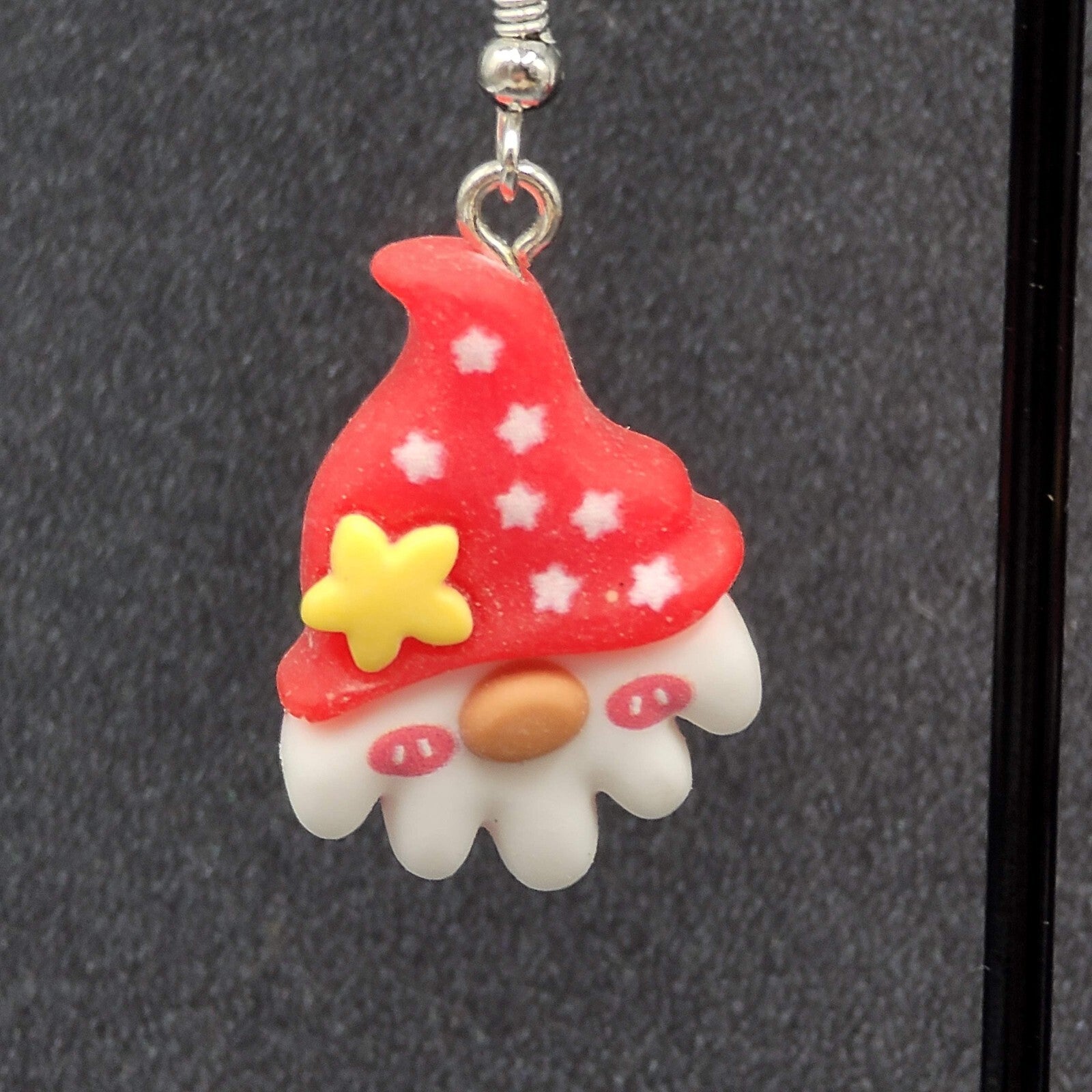 Gnome Christmas Pierced Earrings Puffy 3D Dangle 1 1/8"