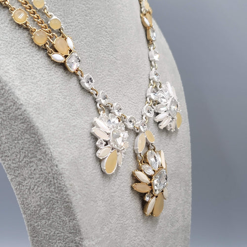 Ann Taylor Statement Bib Necklace Gold Tone Crystal Flower Enamel Adj 18-20"