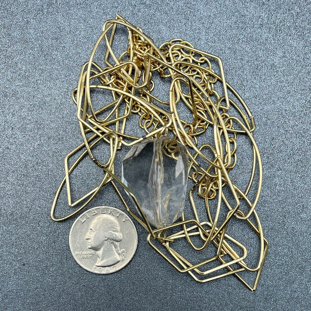 Gold tone Large Link Clear Acrylic Bead Statement Necklace 34" Estate Jewelry