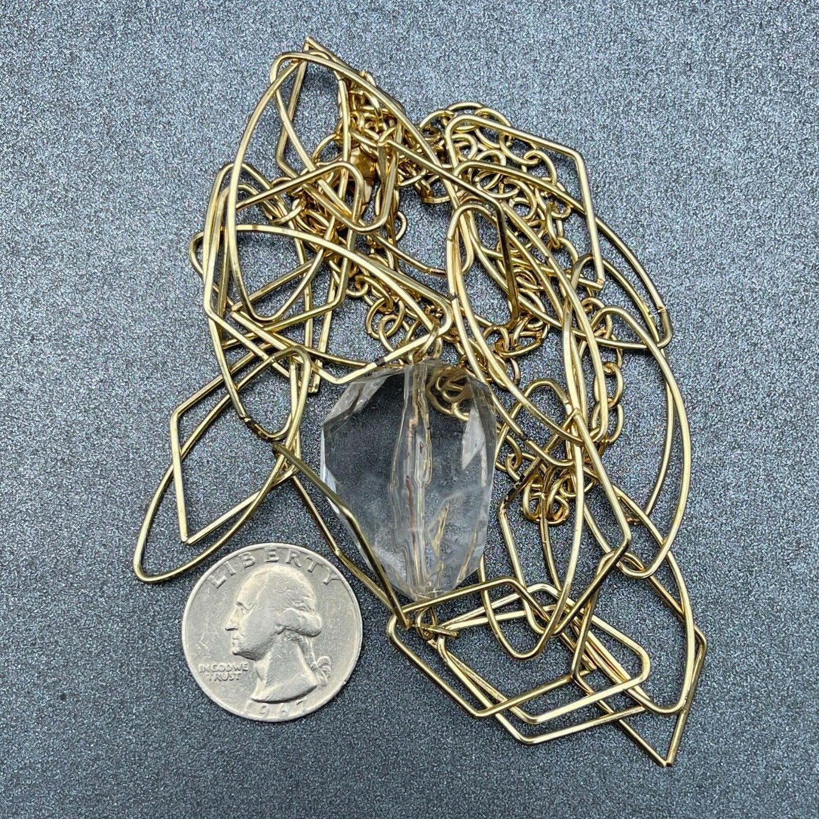 Gold tone Large Link Clear Acrylic Bead Statement Necklace 34" Estate Jewelry