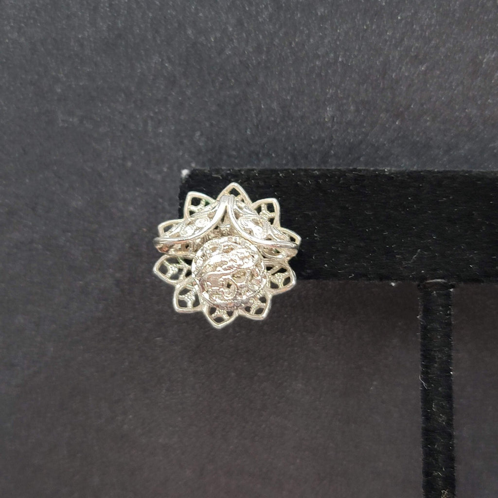 Vintage Clip on Earrings Silver tone Filigree Flower Studs 3/4"