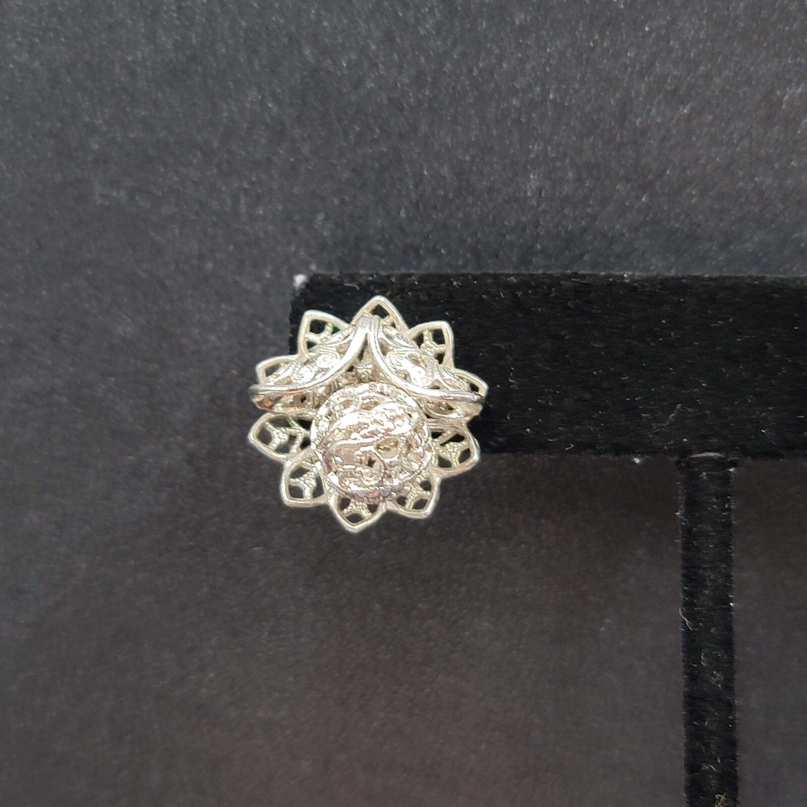 Vintage Clip on Earrings Silver tone Filigree Flower Studs 3/4"