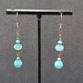 Pierced Earrings Silver tone Blue Faceted Acrylic Beads Dangle 1 5/8"