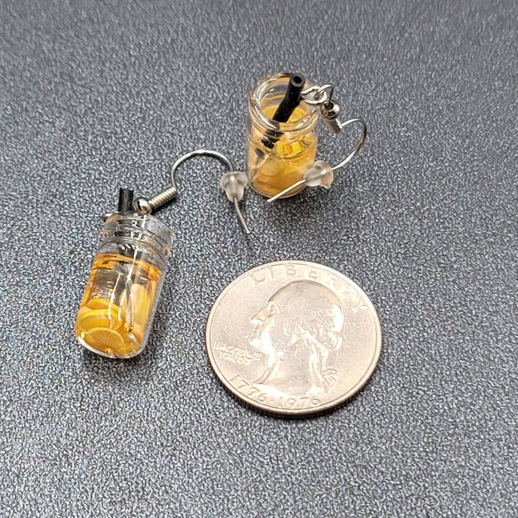 Lemonade Pierced Earrings Silver tone Dangle Stone 1"
