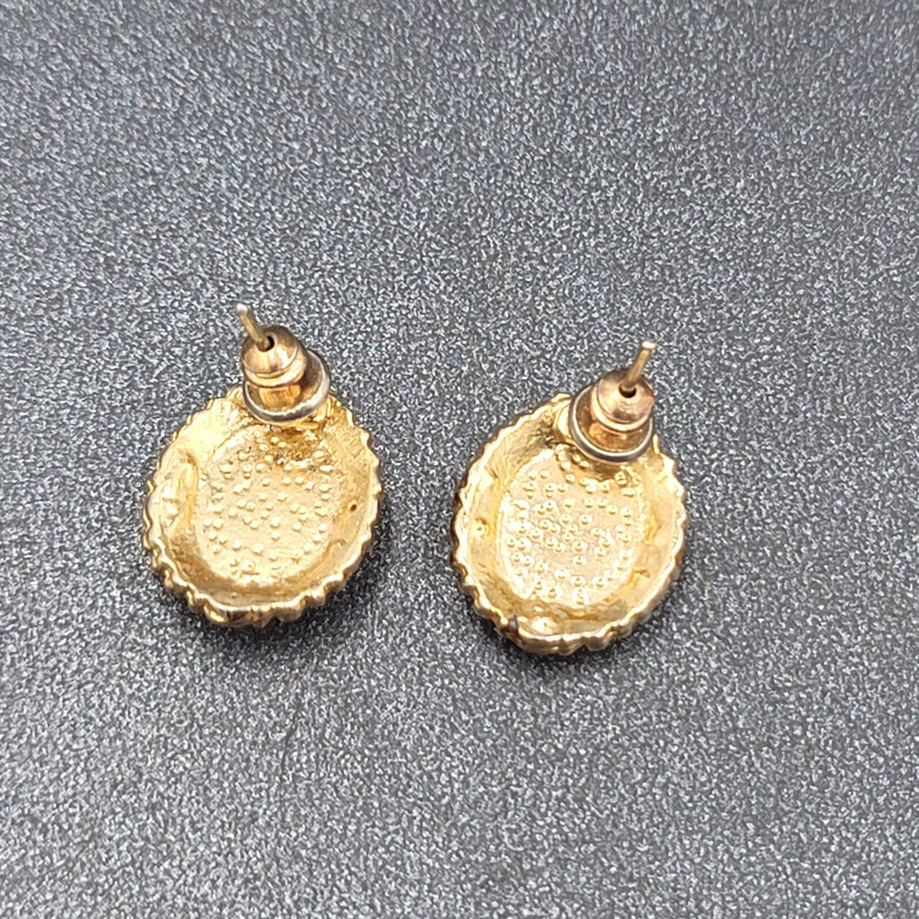 Lot of 3 Pierced Earrings Gold Plated Black Enamel Studs 1/2"