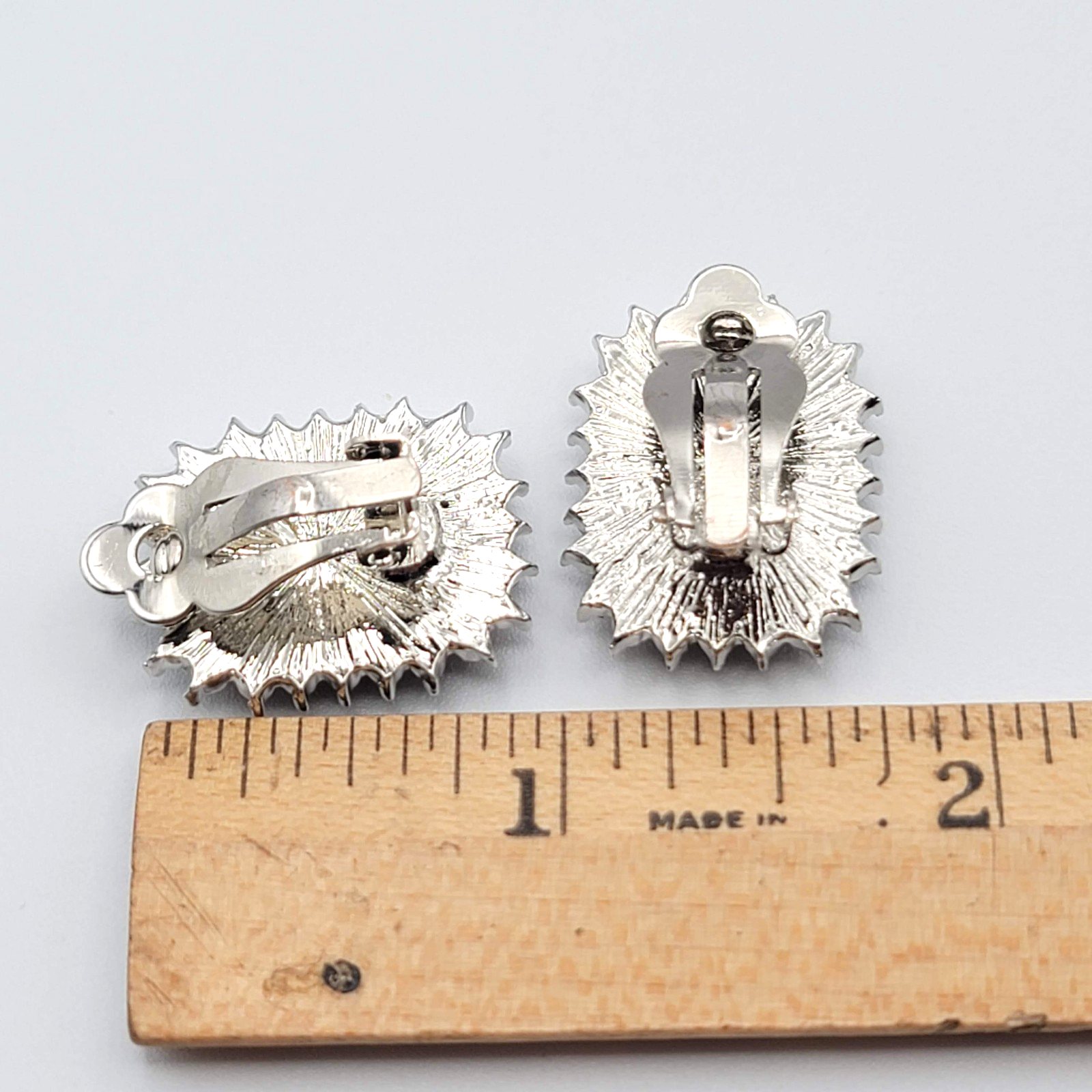 Vintage Faceted Black Glass Clip on Earrings Silver tone 1 in