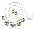 Faceted Glass Statement Necklace Pierced Earring Jewelry Set 19" - 22"