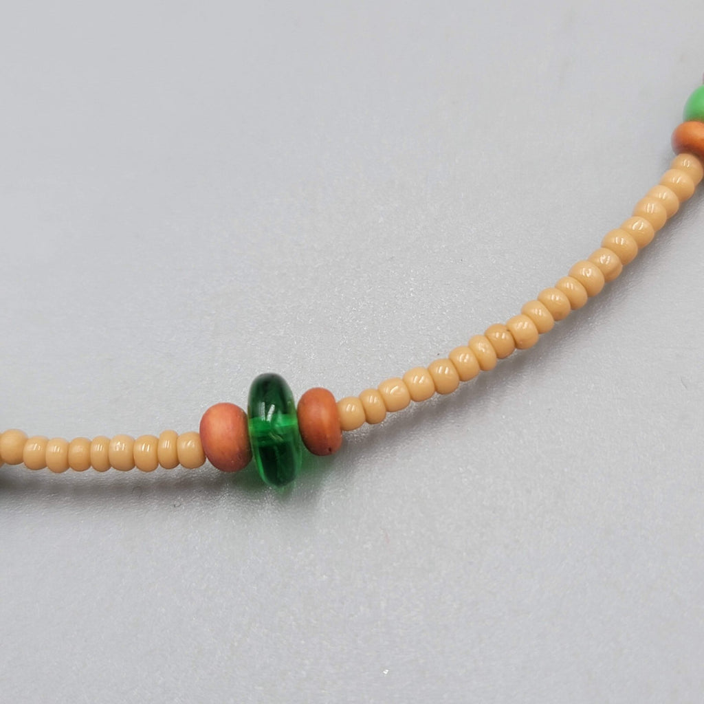 Art Glass Bead Necklace Tan Seed Bead Minimalist 16"