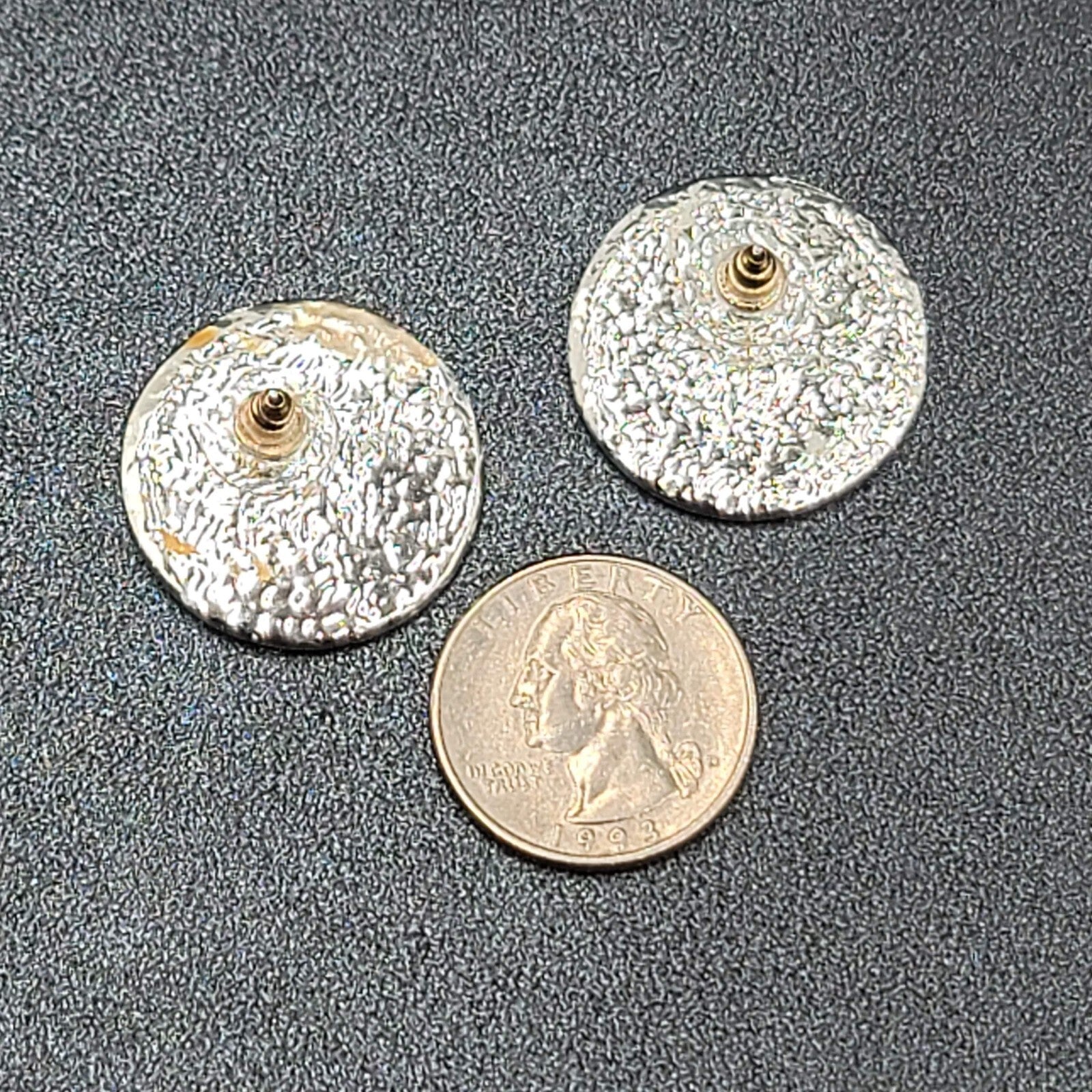 Vintage Pierced Earrings Silver tone Round Pink Swirl Enamel Drop 1"