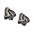 Black Enamel Open Triangle Rhinestone Clip on Earrings Silver tone 3/4"