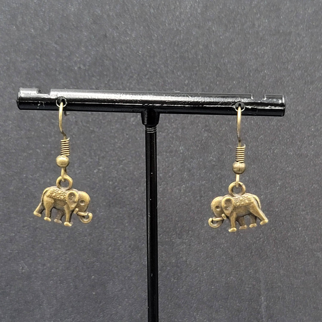 New Elephant Pierced Earrings Embossed Bronze tone Dangle 1/2"