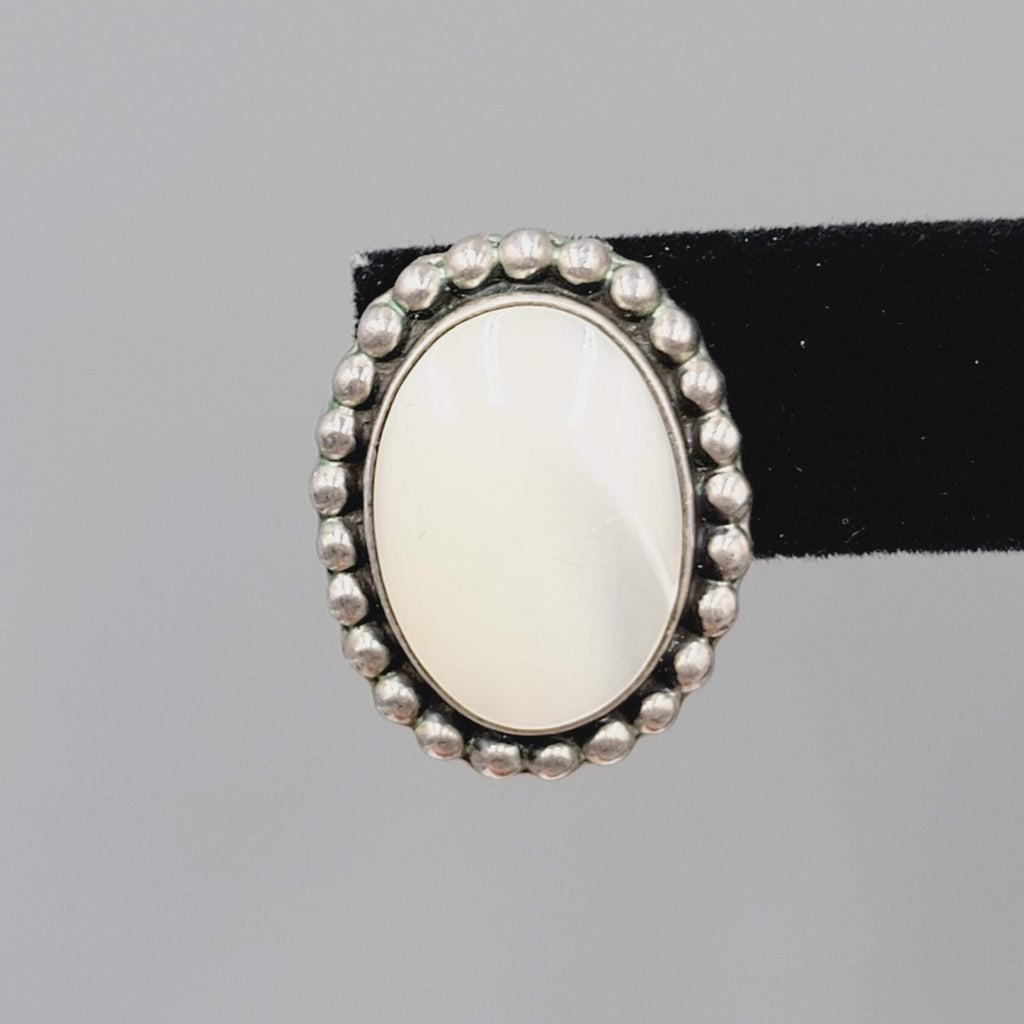 Vintage Signed ATI Mexico Sterling Silver MOP Pierced Earrings Mother of Pearl