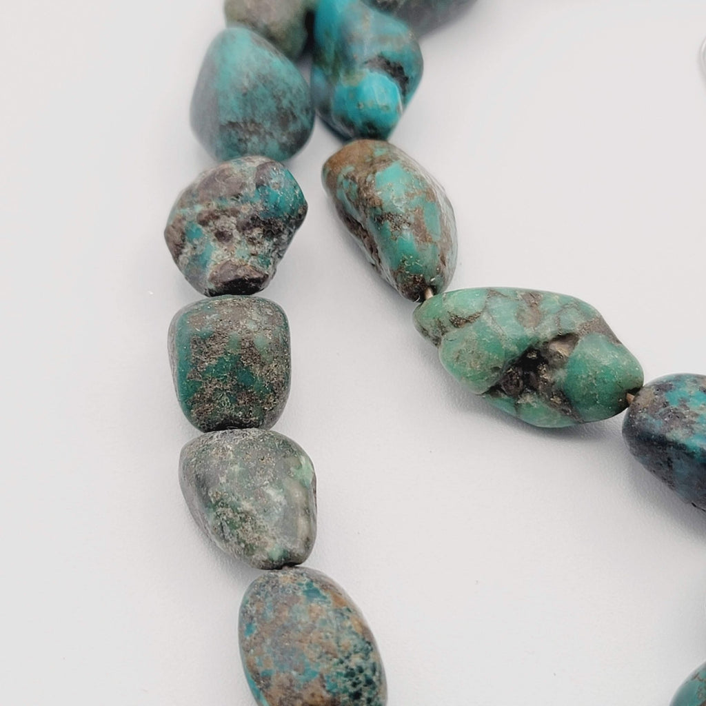 Native American Turquoise Nugget Necklace Coral Bead Matching Earrings 22 in