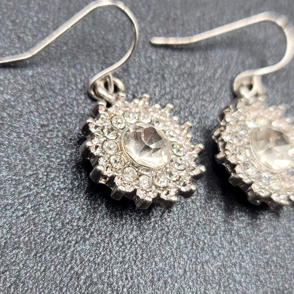 Pierced Earrings Silver Plated Crystal Rhinestone Dangle 3/4"