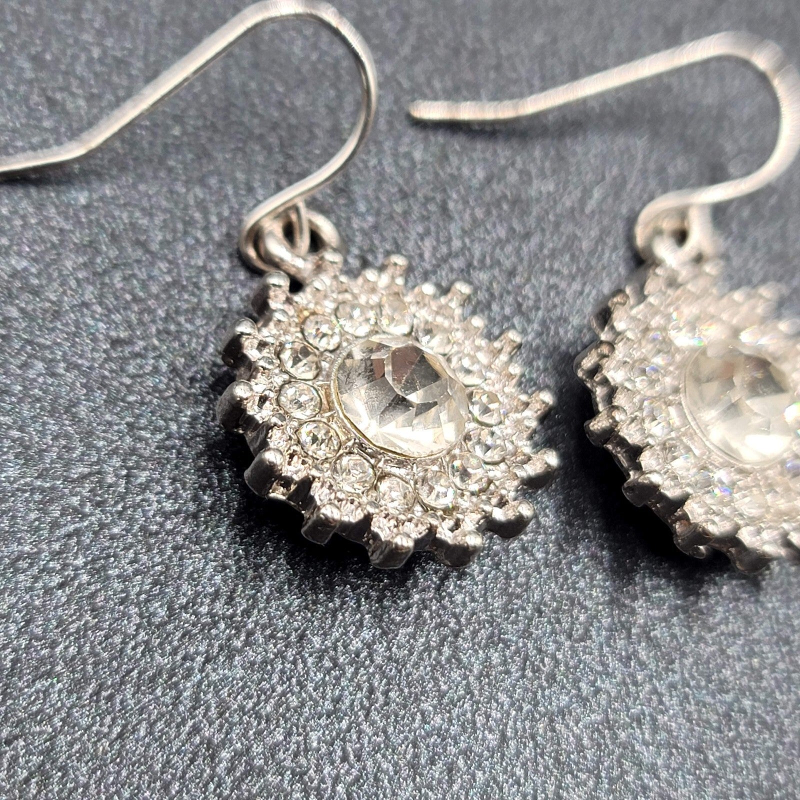 Pierced Earrings Silver Plated Crystal Rhinestone Dangle 3/4"