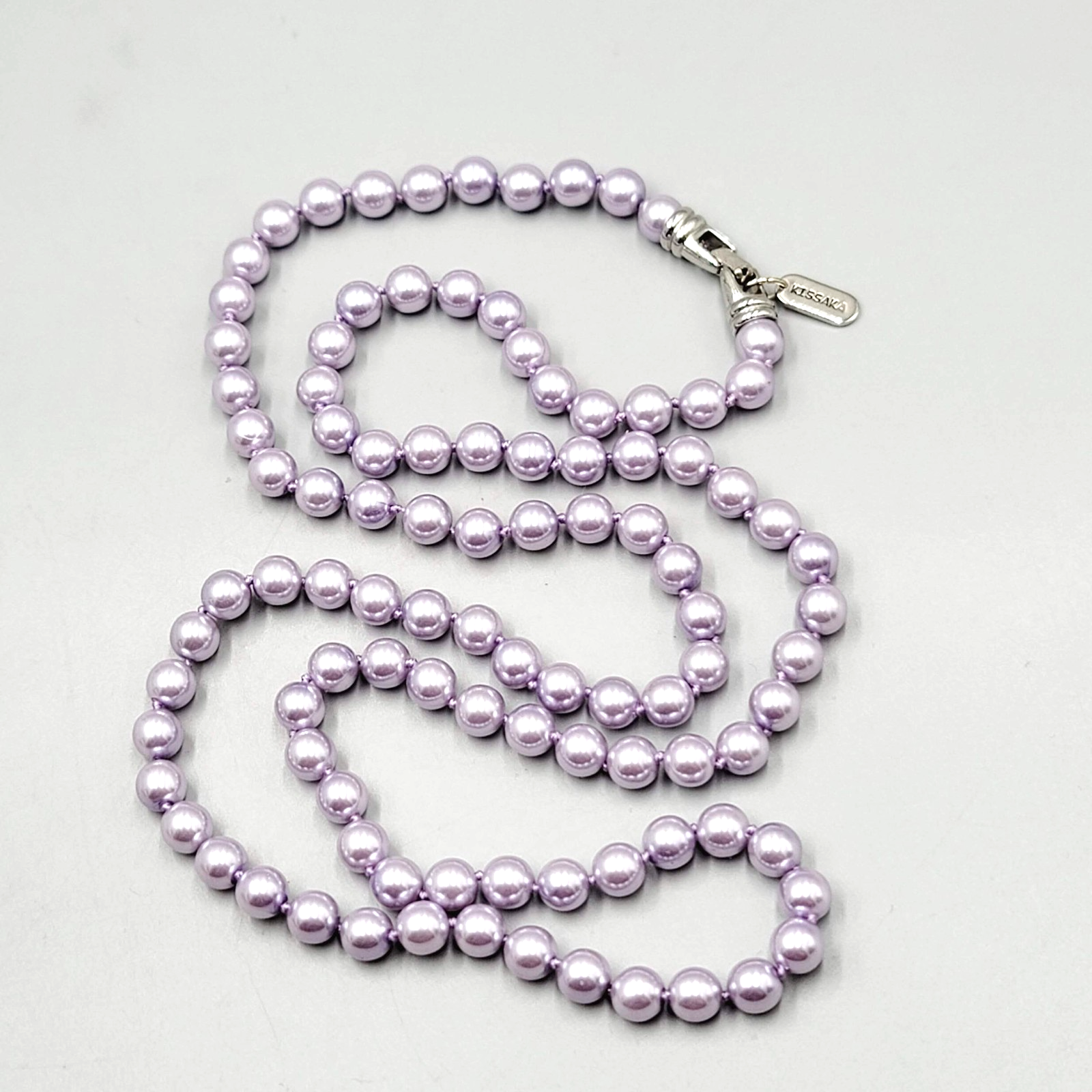Kissaka Purple Faux Pearl Necklace Long Single Strand 36"