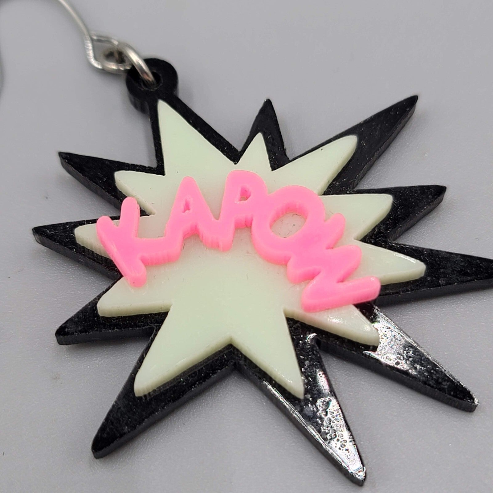 KAPOW Pierced Earrings Silver tone Hooks Multicolor Dangle 2"