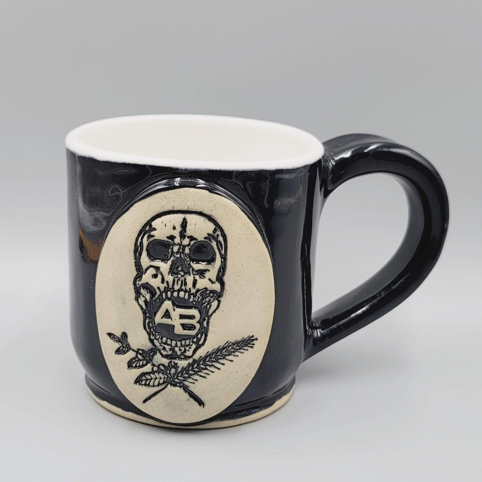 Skull Coffee Mug Black AB Signed Pottery