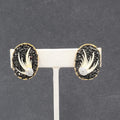 Vintage Clip on Earrings Gold tone Black Druzy Seashell Drop 1"