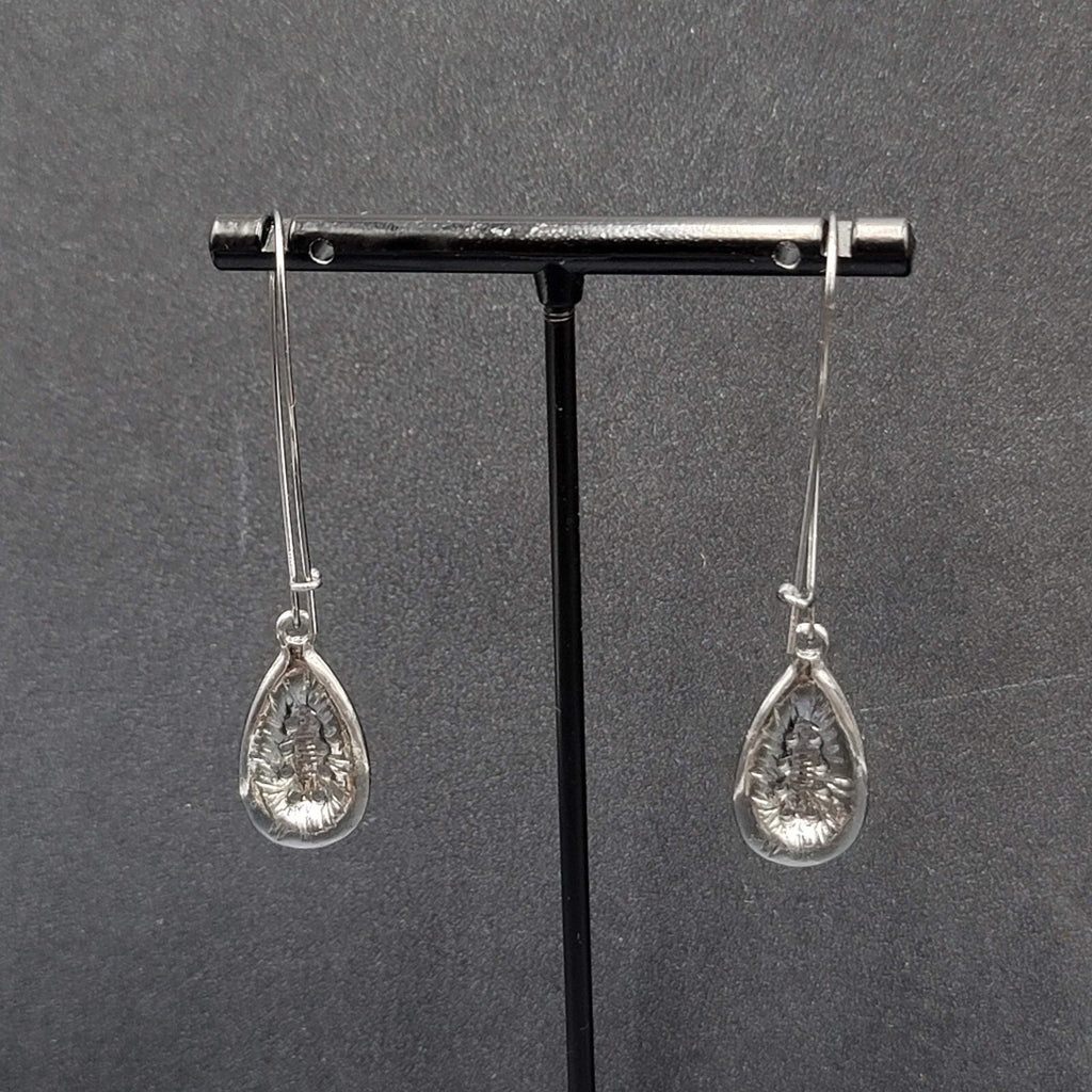 Pierced Earrings Gun Metal Gray Rhinestone Teardrop Sparkly! 2.25"