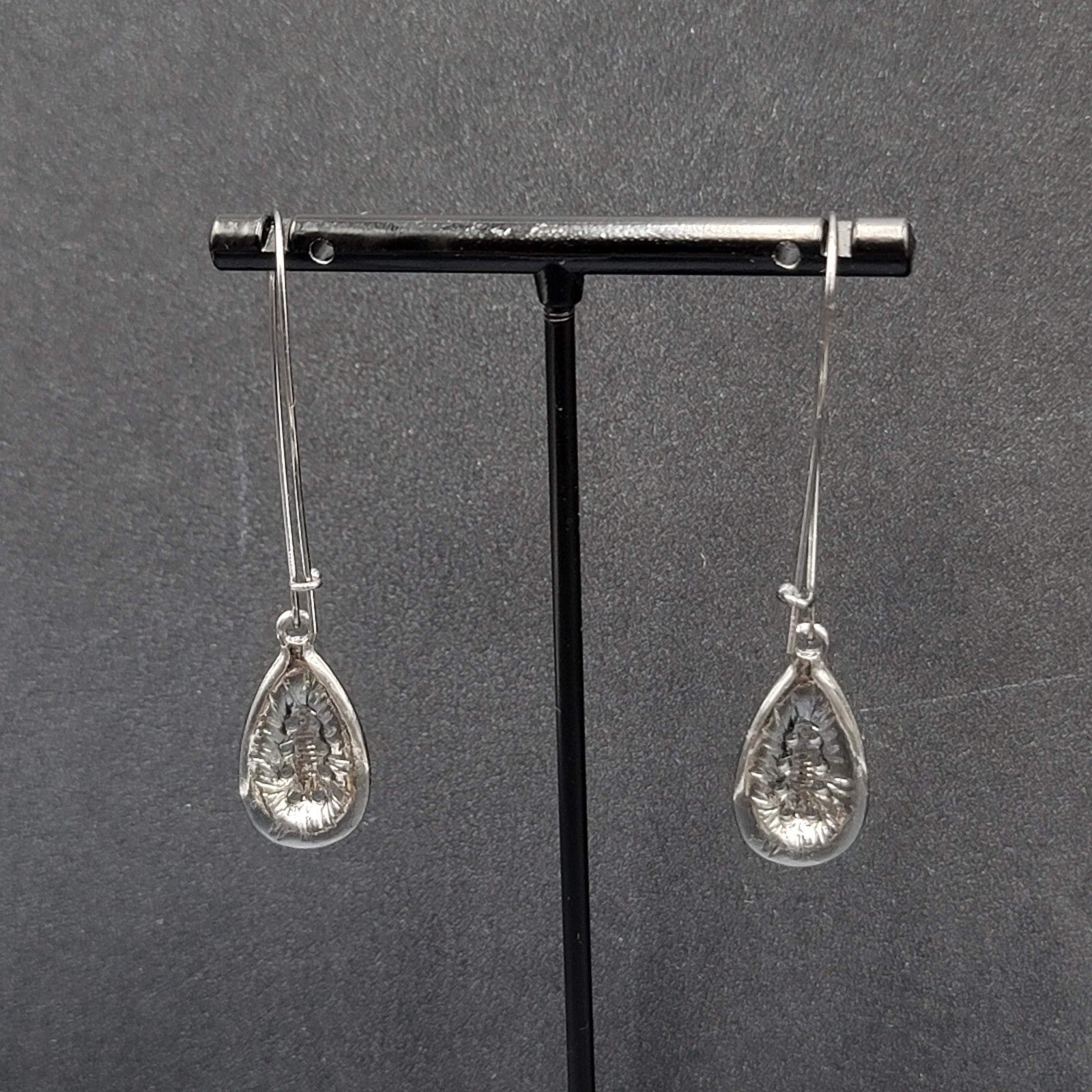 Pierced Earrings Gun Metal Gray Rhinestone Teardrop Sparkly! 2.25"