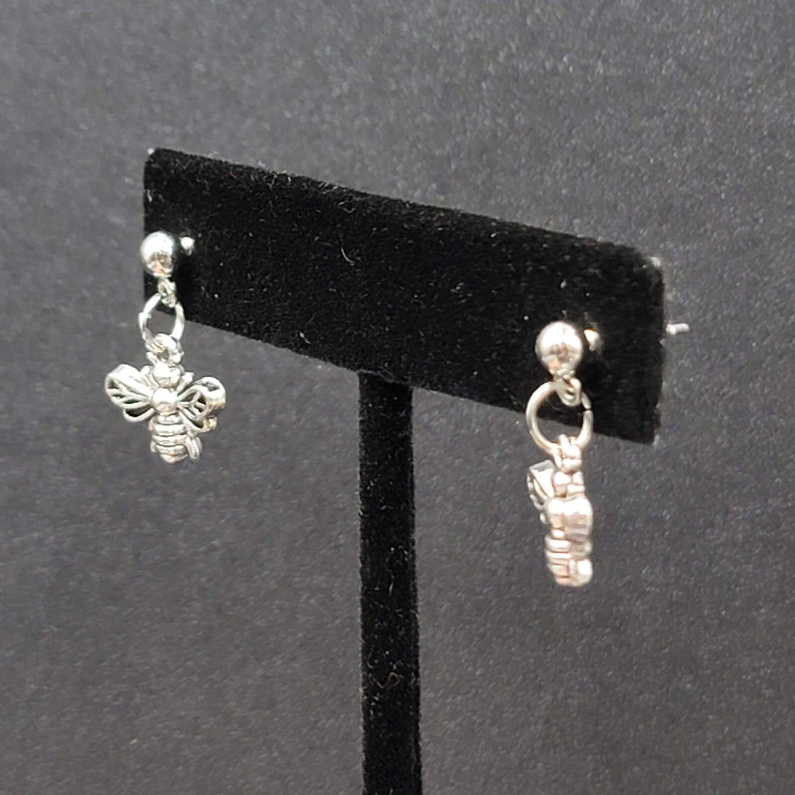 Bee Pierced Earrings Silver tone Small Dangle 1/2"