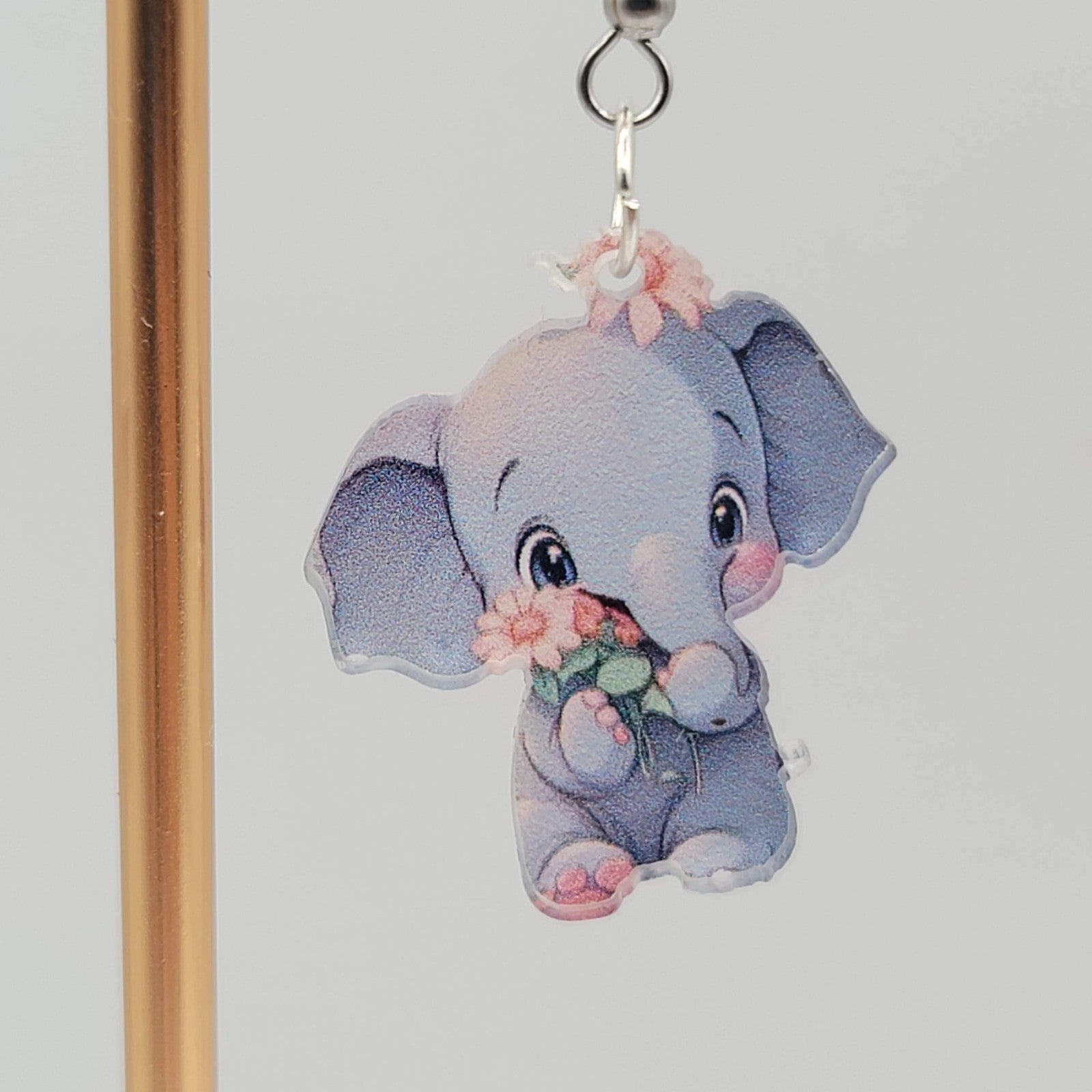 Elephant Pierced Earrings Acrylic Silver tone Dangle  1.25 in