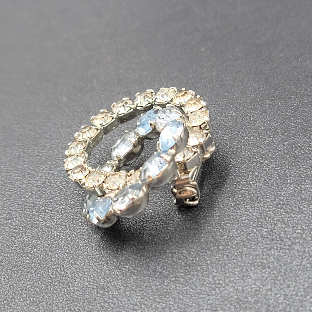 Vintage Brooch Blue Rhinestone Intertwined Circles 1 3/8" Estate Jewelry