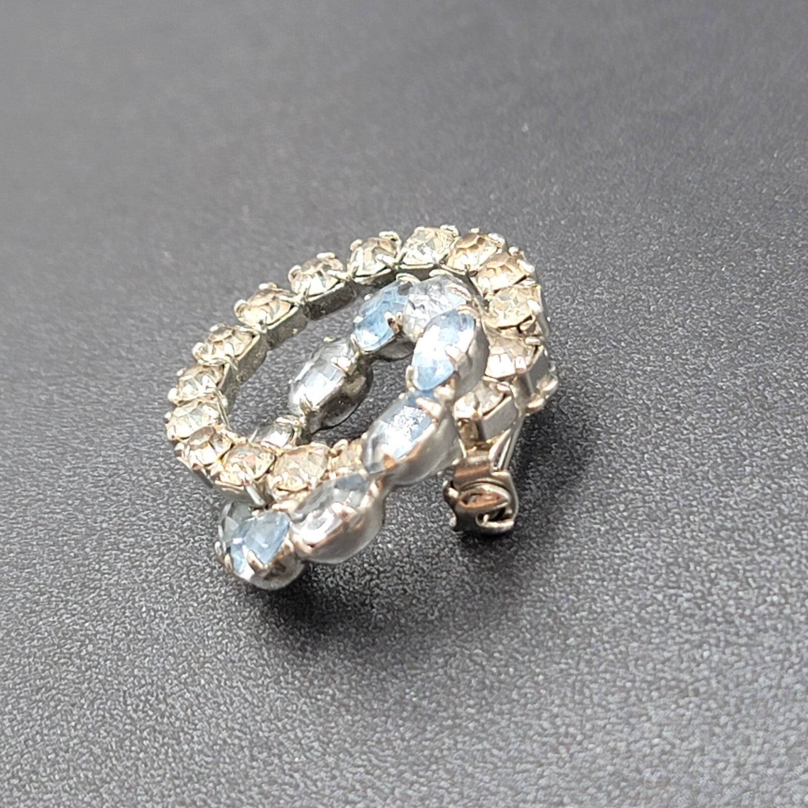 Vintage Brooch Blue Rhinestone Intertwined Circles 1 3/8" Estate Jewelry